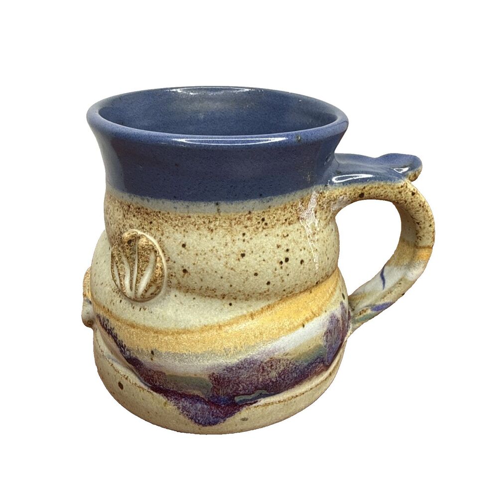 Lee Shank Signed Studio Art Pottery Mug Blue Drip Glaze Hand Thrown Stoneware Cu